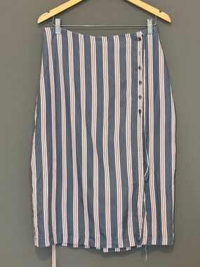 Marine Layer Blue and White Vertical Stripe Midi Skirt